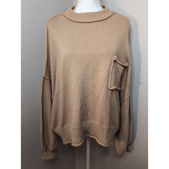 Pol Sweaters - Pol oversized knit balloon sleeve slouchy neutral sweater lg
